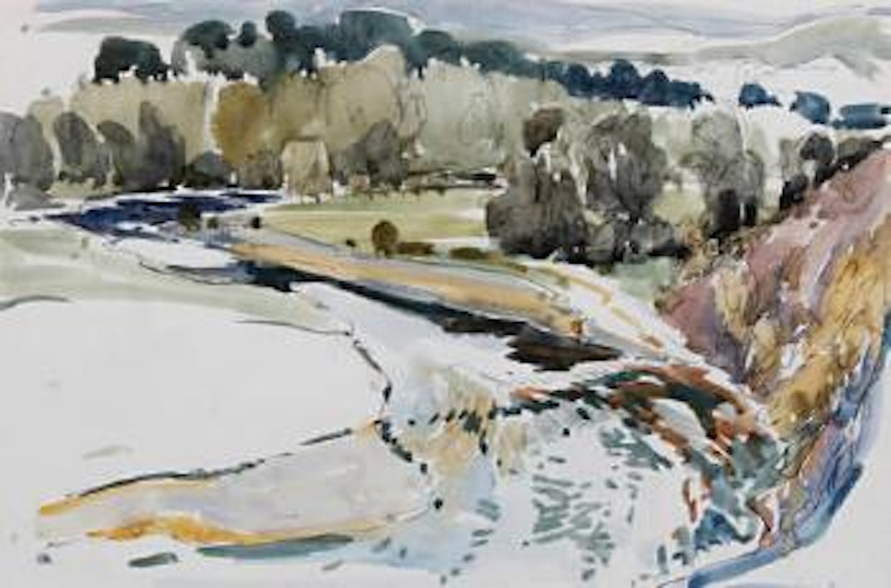 Wooded river landcape study by William Russell Flint