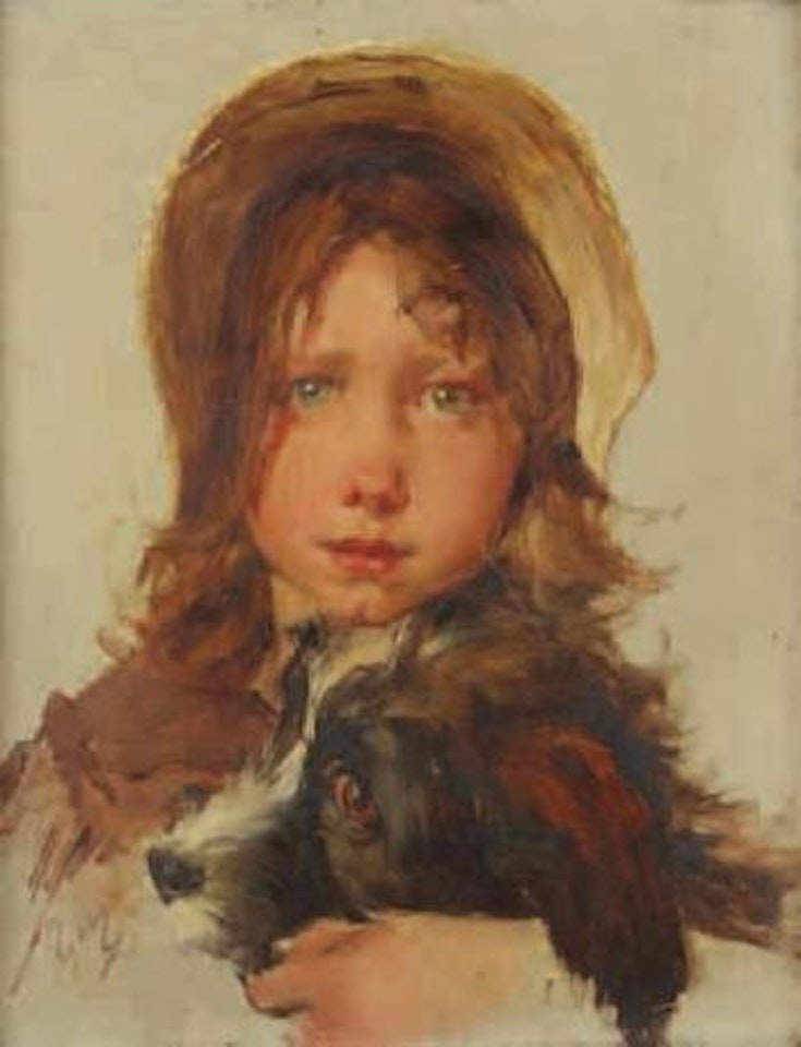 Petite fille et son chien by Henry Jules Jean Geoffroy