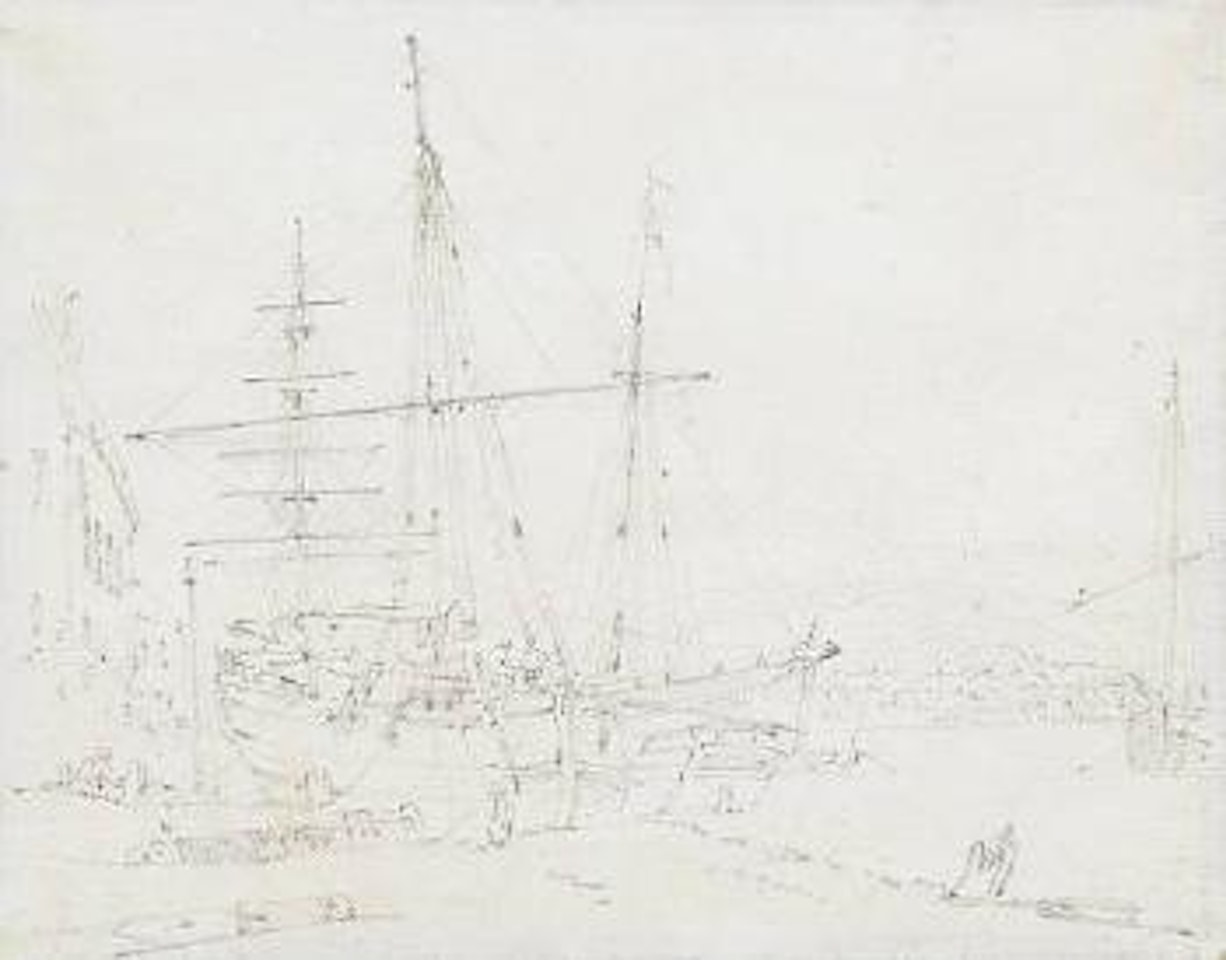 Boats on a harbour by Thomas Girtin