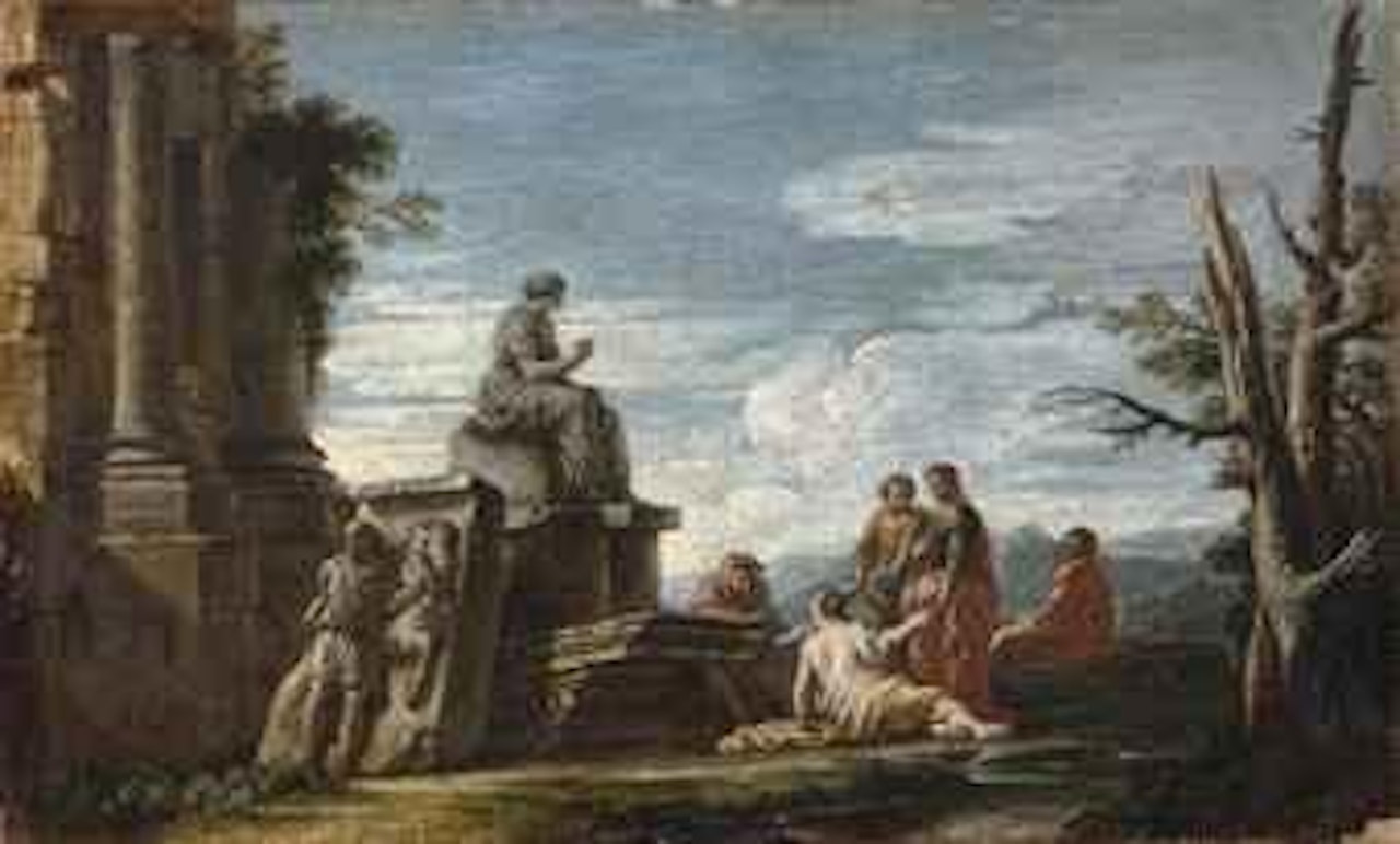 Capriccio di rovine con figure by Giovanni Ghisolfi