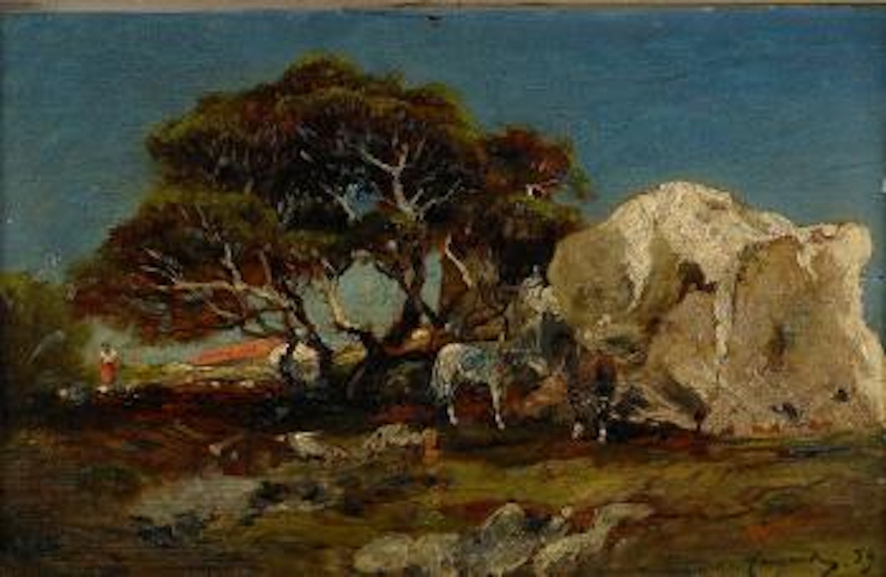 Landskap med hästar by Victor Pierre Huguet