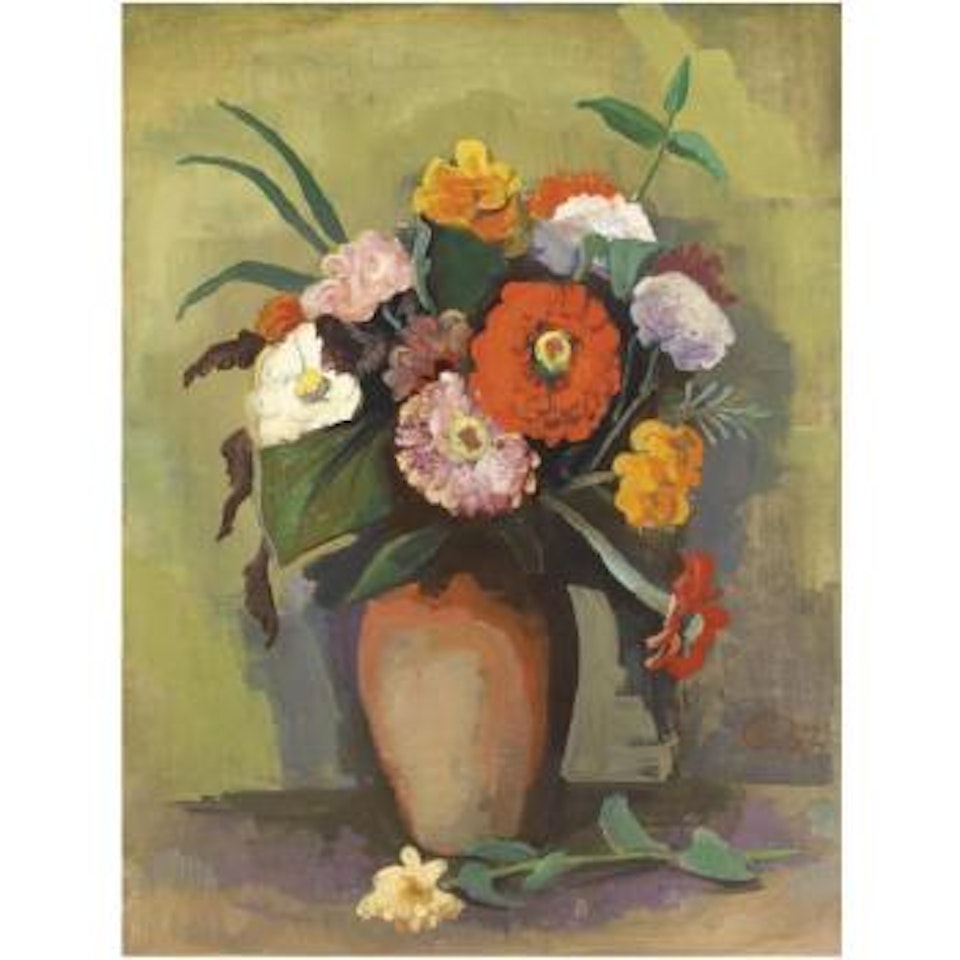 Vase Mit Zinnien (Vase With Zinnias) by Karl Hofer