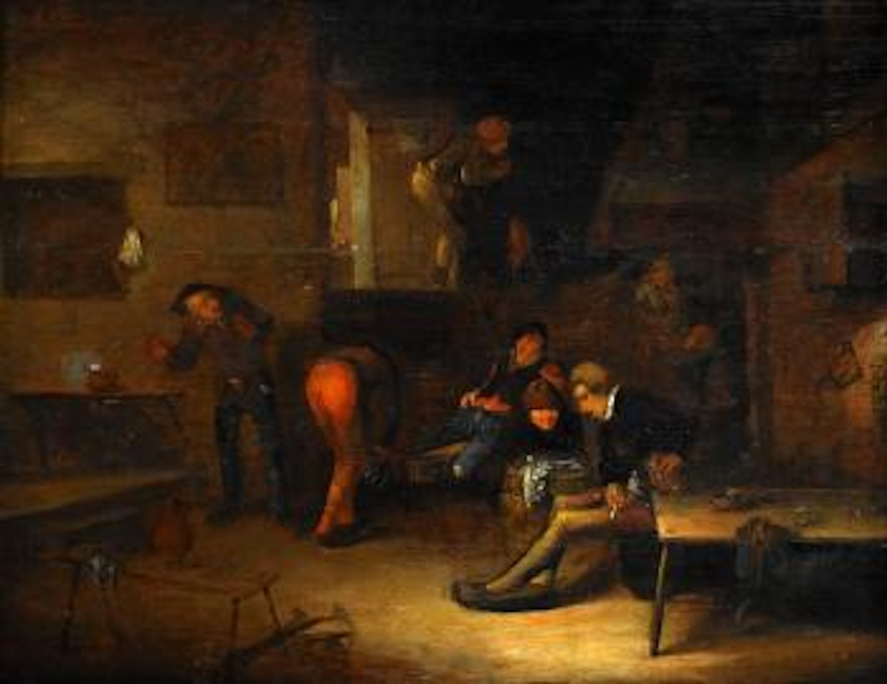 Kroginteriör med rökande män by Egbert van Heemskerk III
