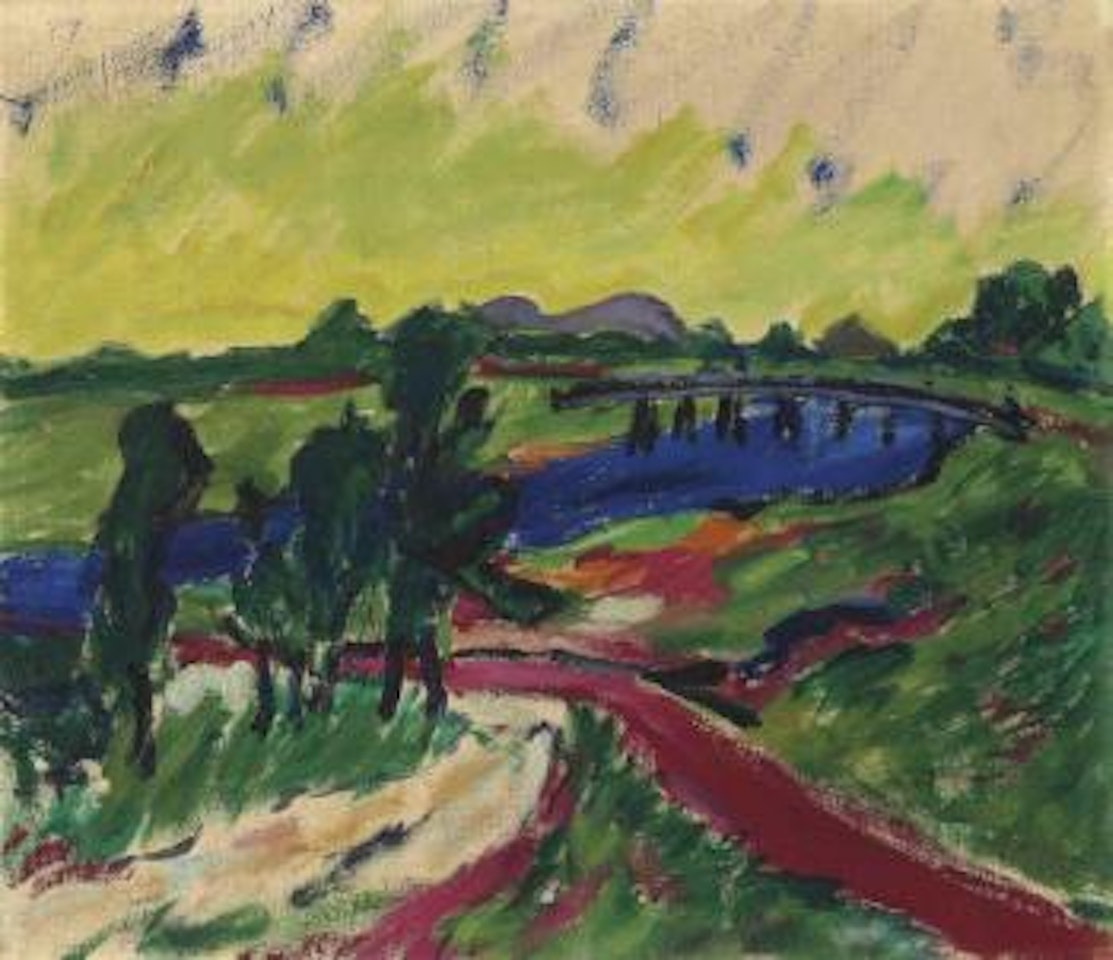 Landschaft bei Prerow (recto); Kind und nackte Frau (verso) by Erich Heckel