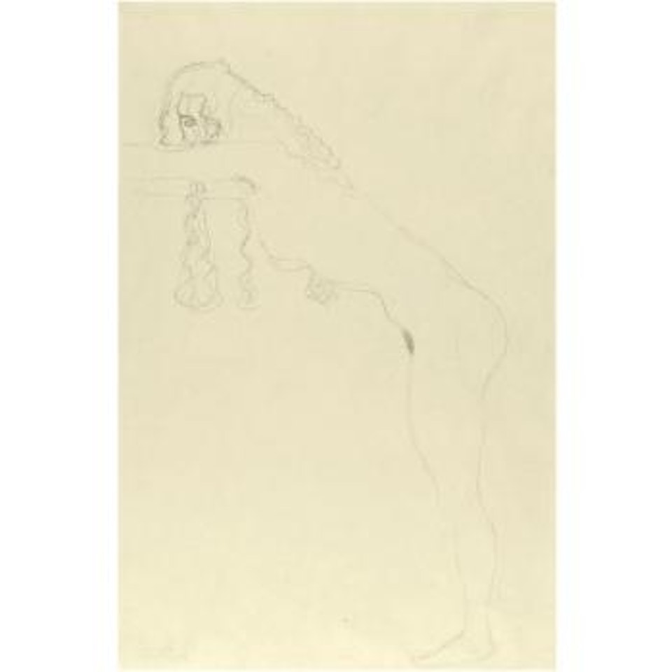 Mädchenakt Mit Langen Haaren Und Nach Vorn Gebeugtem Oberkörper Or Nackte Mit Herabhängenden Haaren (Nude With Long Hair And Forward Leaning Torso) by Gustav Klimt
