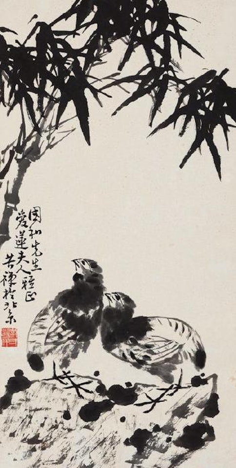 Quail under bamboo by Li Kuchan