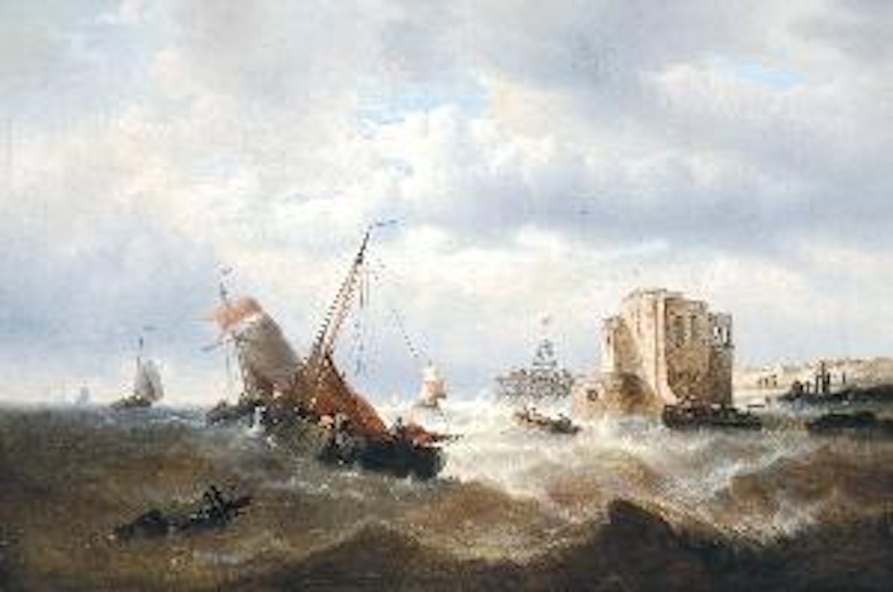 Ships on a tumultuous sea by François Etienne Musin