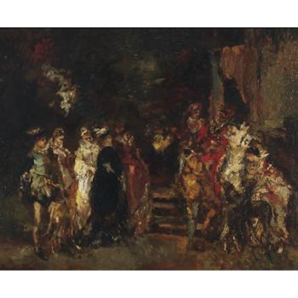 Elegants and dogs in a parkland by Adolphe Monticelli