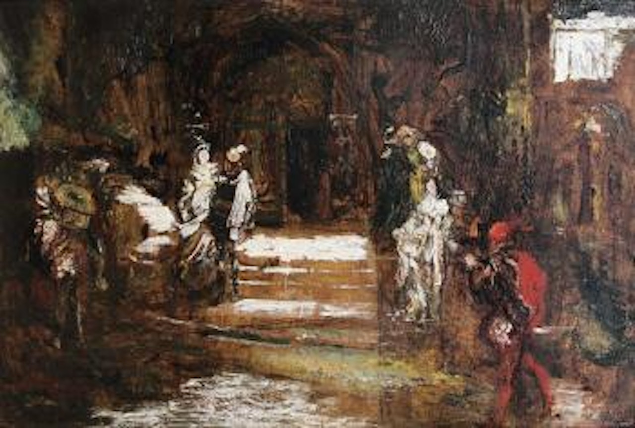 Sur les marches de l'Opera by Adolphe Monticelli