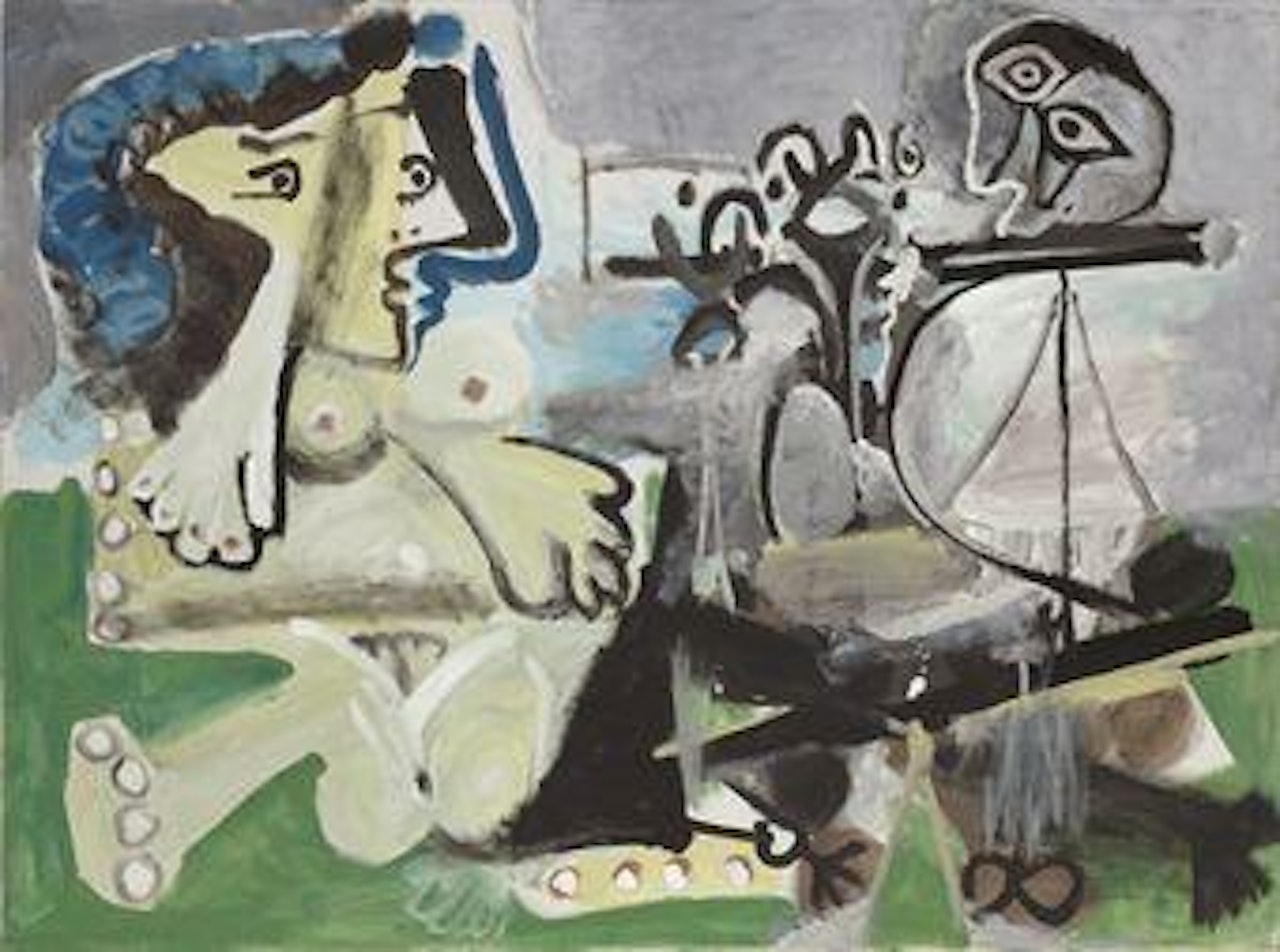 Nu assis et joueur de flûte by Pablo Picasso