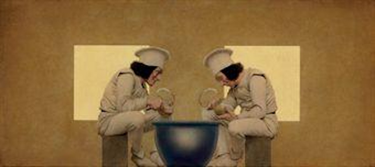 Two Cooks Peeling Potatoes by Maxfield Parrish