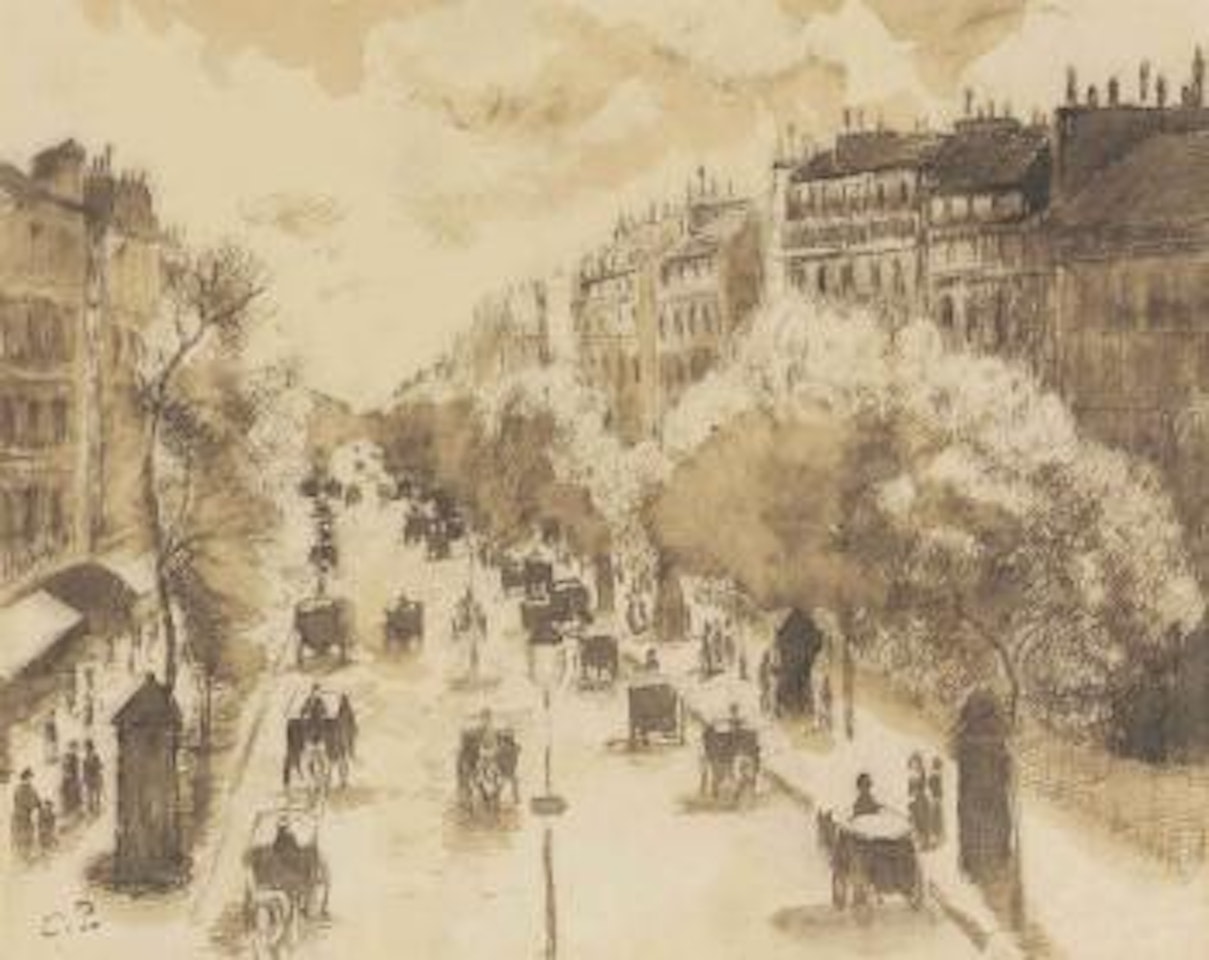 Fiacres sur le Boulevard Montmartre by Camille Pissarro