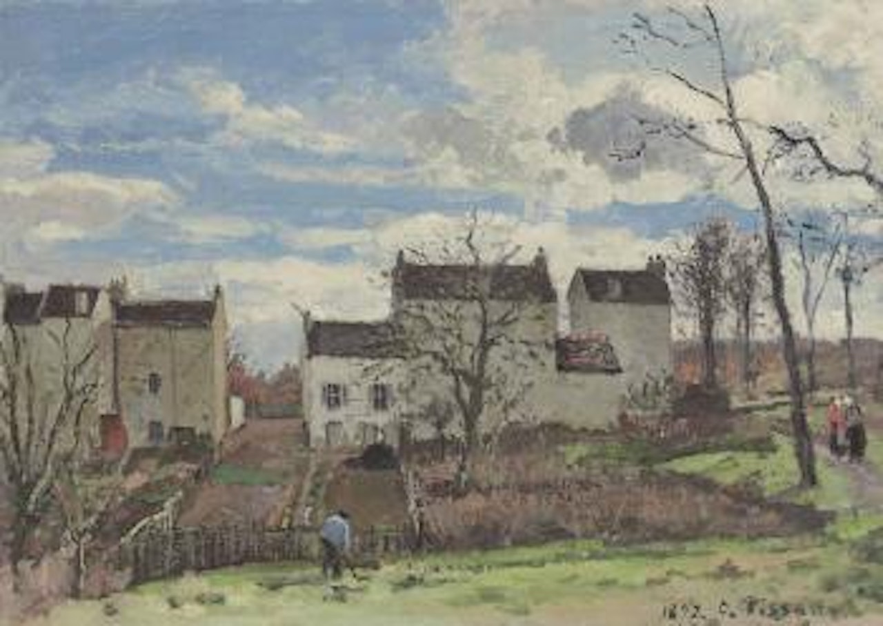 Maisons sur un coteau, hiver, environs de Louveciennes by Camille Pissarro