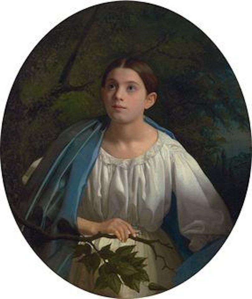 Portrait of girl in a leafy arbor by Russian School