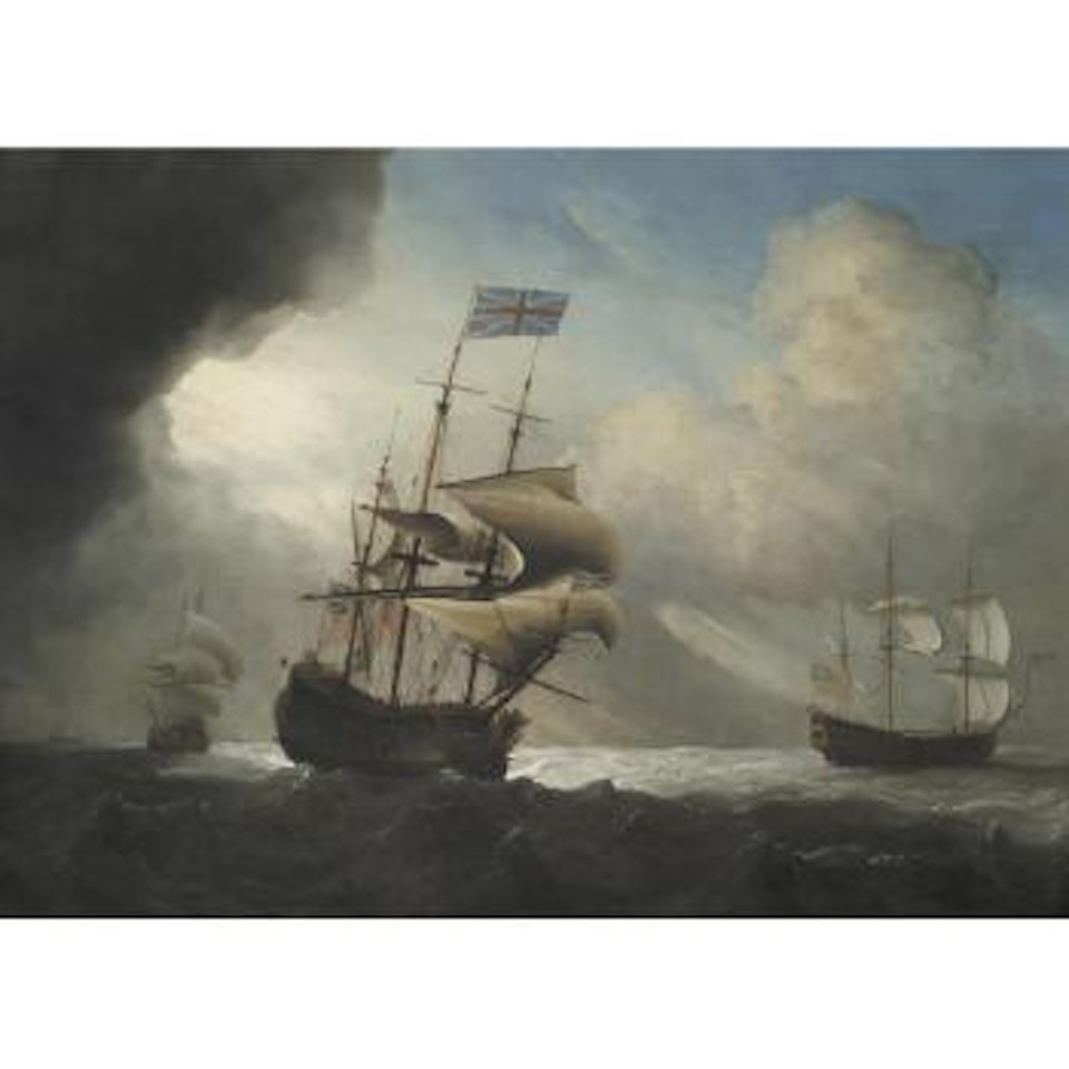 Warships shortening sail in a Breeze by Francis Swaine