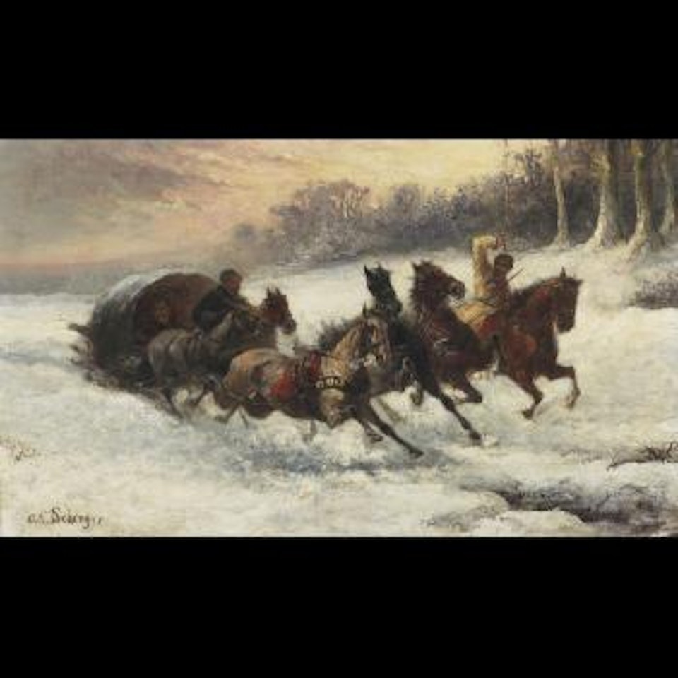 Charging troika in the snow by Adolf Schreyer