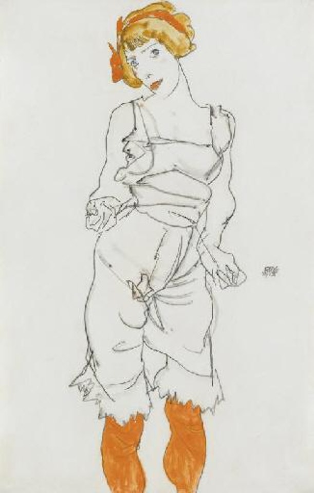 Frau in Unterwäsche und Strümpfen (Valerie Neuzil) by Egon Schiele