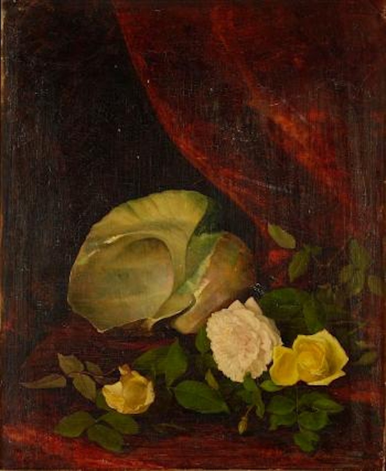 Stilleben med snäcka och rosor by Olga Wisinger-Florian