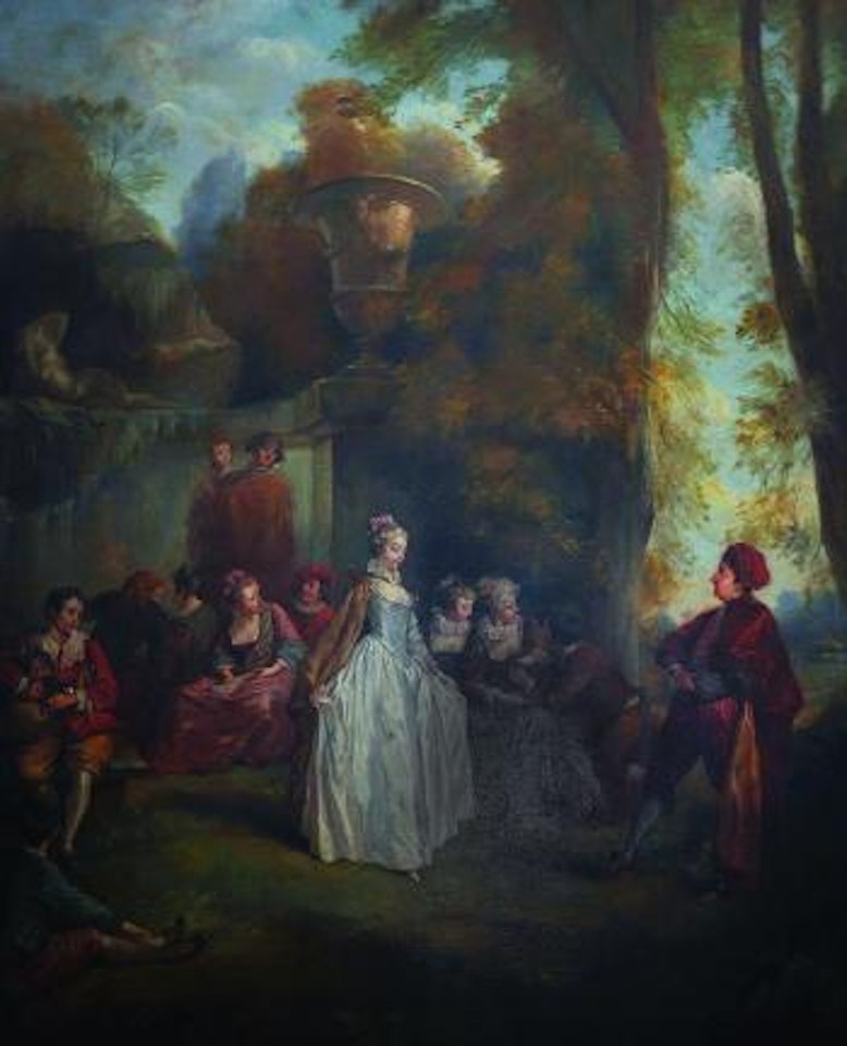 Fetes venitiennes, elegant figures by Jean-Antoine Watteau