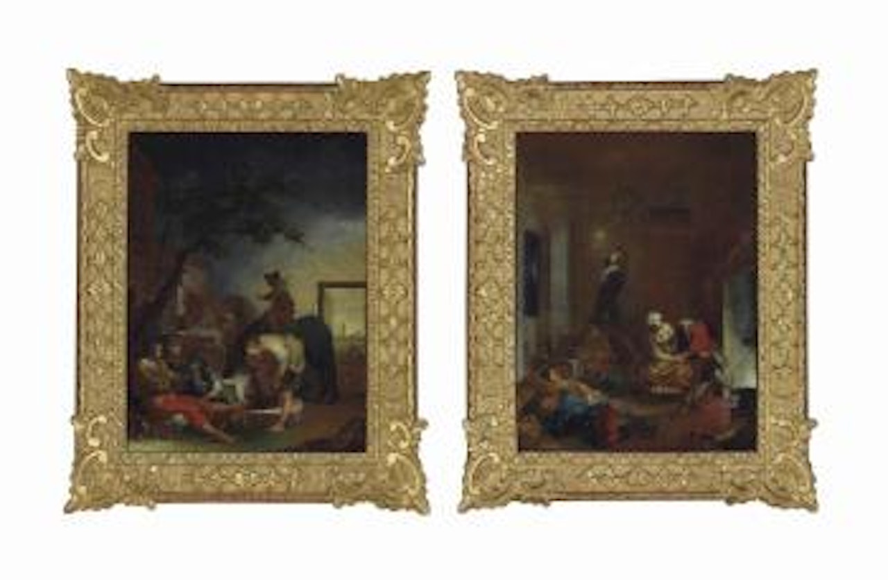 Evening: Figures resting and washing by a fountain, with another figure on horseback, a town beyond by Januarius Johann Rasso Zick