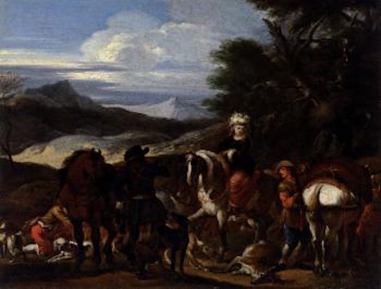 Huntsmen and their bag by Cornelis de Wael