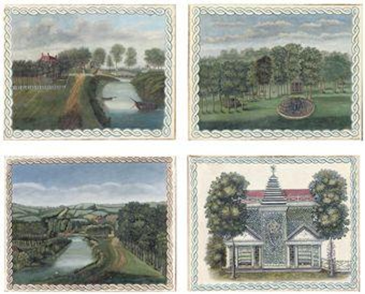 Four views of Grove House and garden, Old Windsor, Berkshire, the seat of the Hon. Richard Bateman (1705-1773) by English School
