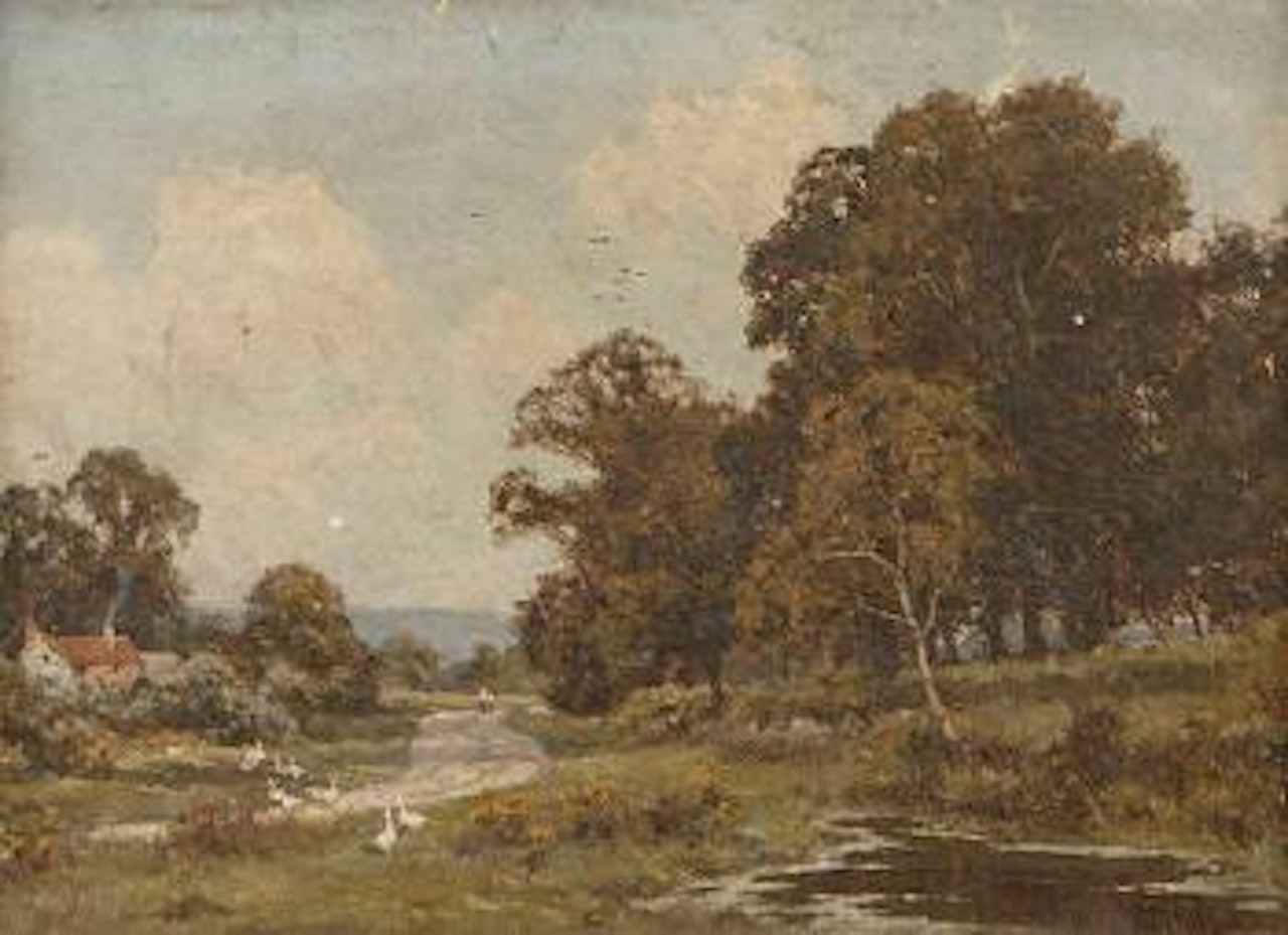 Geese by a farm by Edward Wilkins Waite