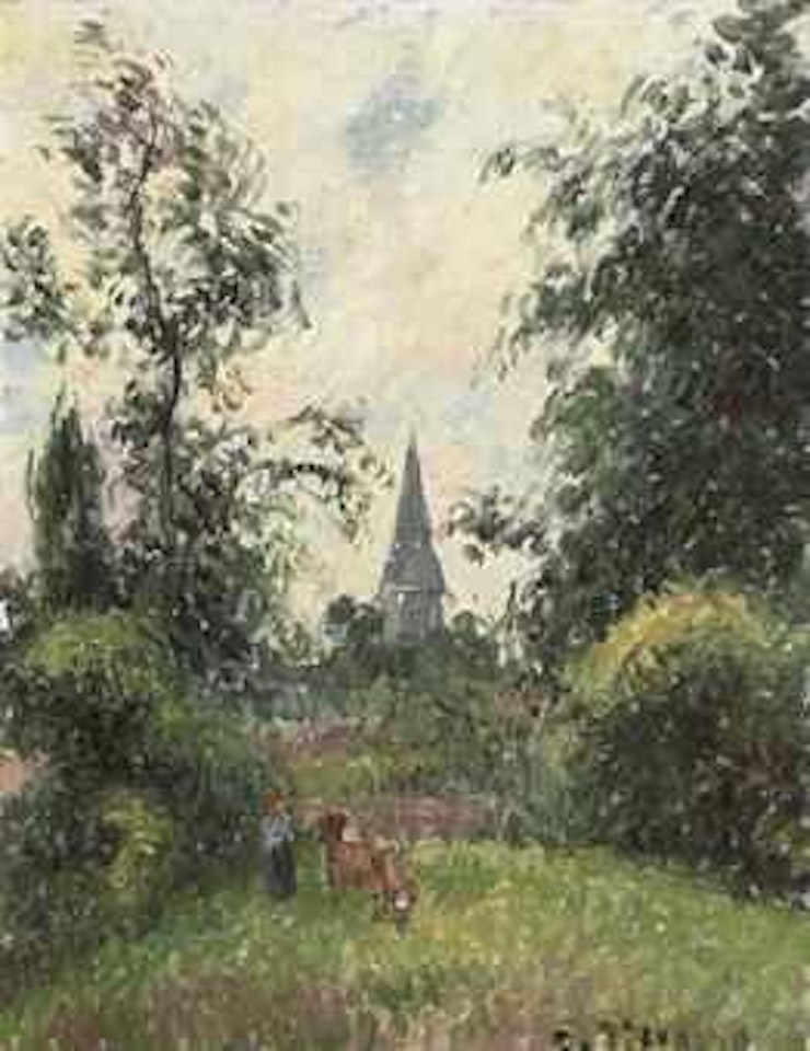 Le clocher de Bazincourt by Camille Pissarro