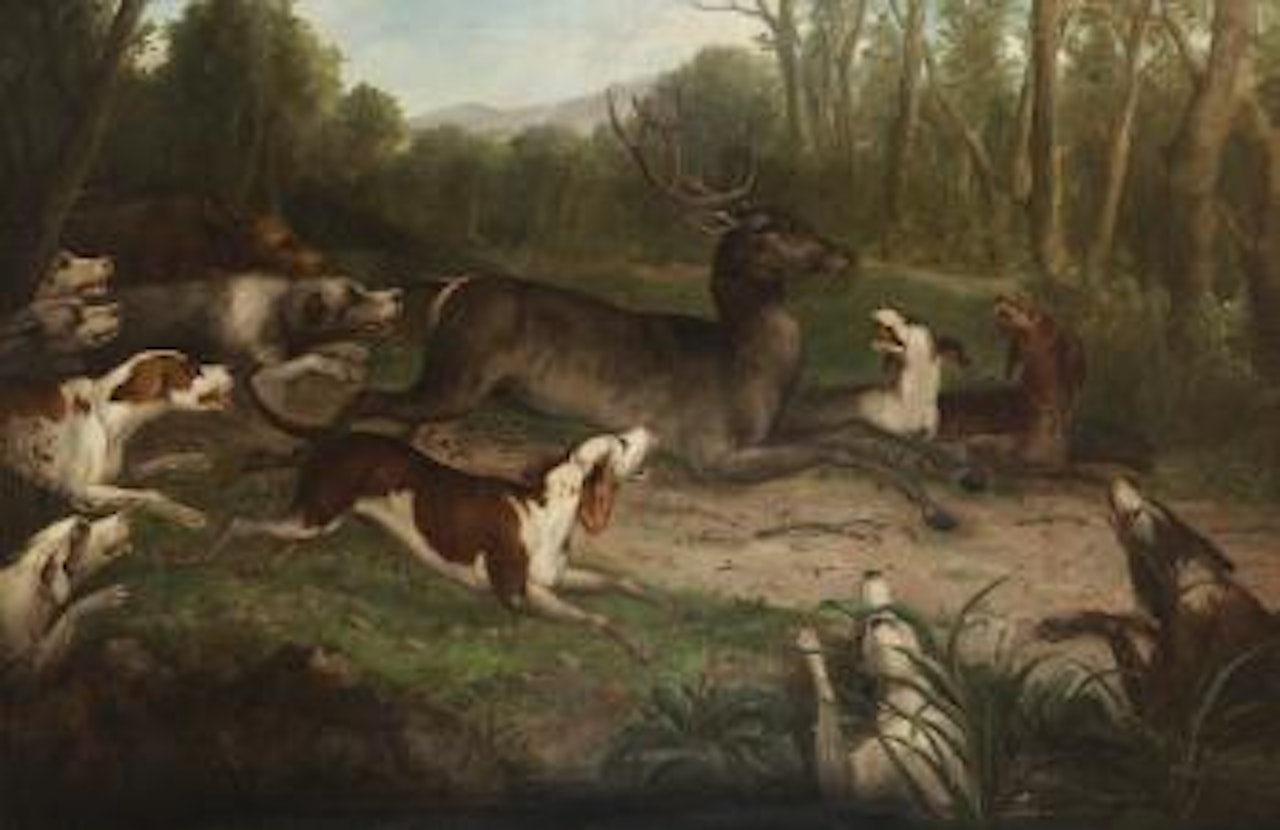 Scène de chasse avec chiens et cerf by Paul de Vos