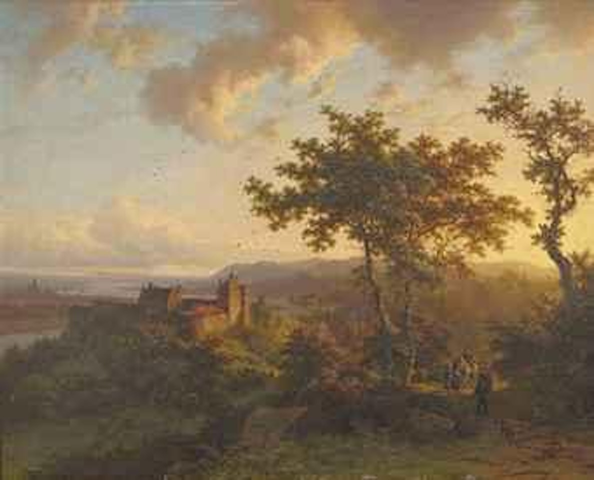 Paysage boisé avec un château by Barend Cornelis Koekkoek