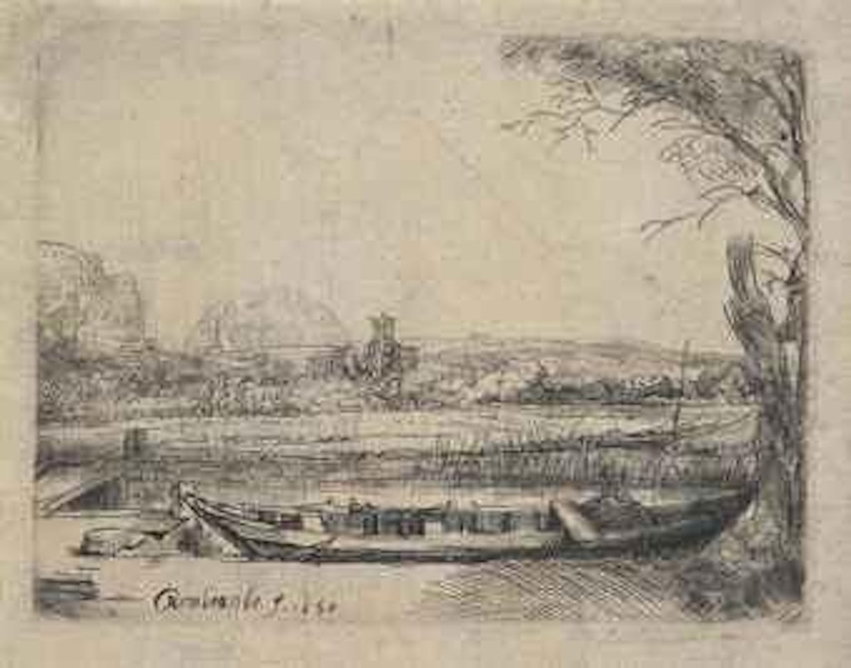 Canal with large Boat and Bridge (B., Holl. 236; H. 239) by Attributed to Rembrandt Harmensz van Rijn