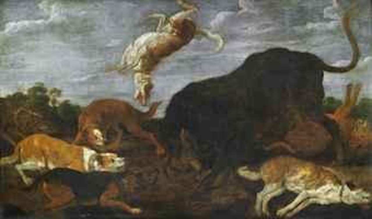 Hounds attacking a bull by Paul de Vos