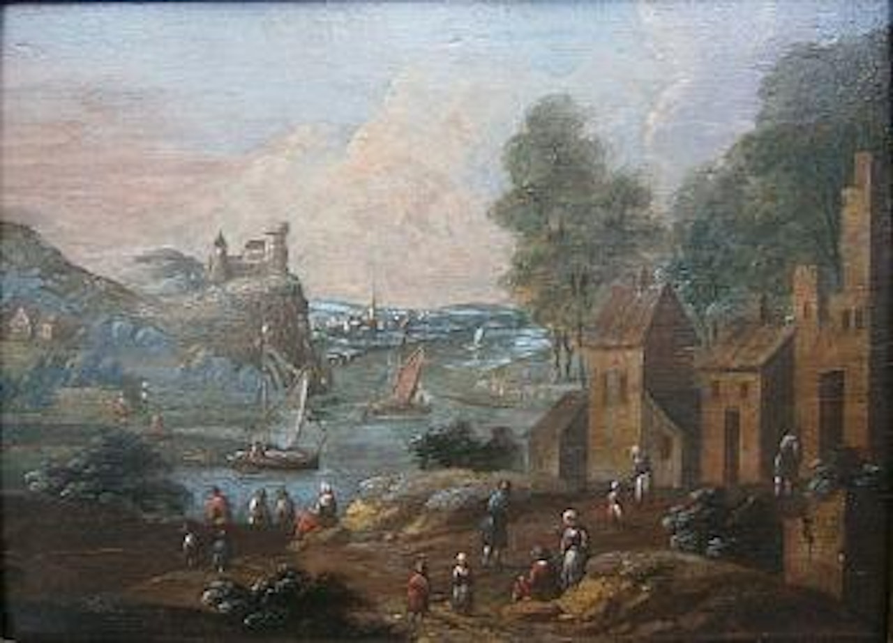 Geanimeerd landschap met kasteel by Flemish School
