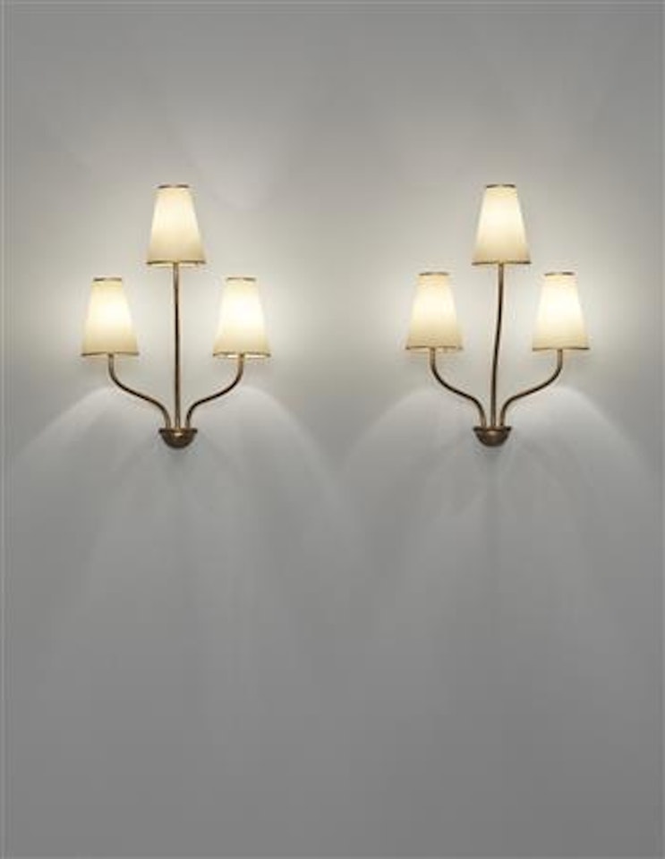 Pair of 'Persane' three-armed wall lights by Jean Royere