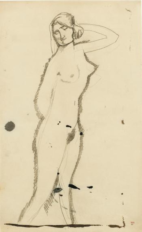 Femme Nue Debout De Trois Quarts, Main Droite Derrière Le Dos, Main Gauche Derrière La Tête by Amedeo Modigliani