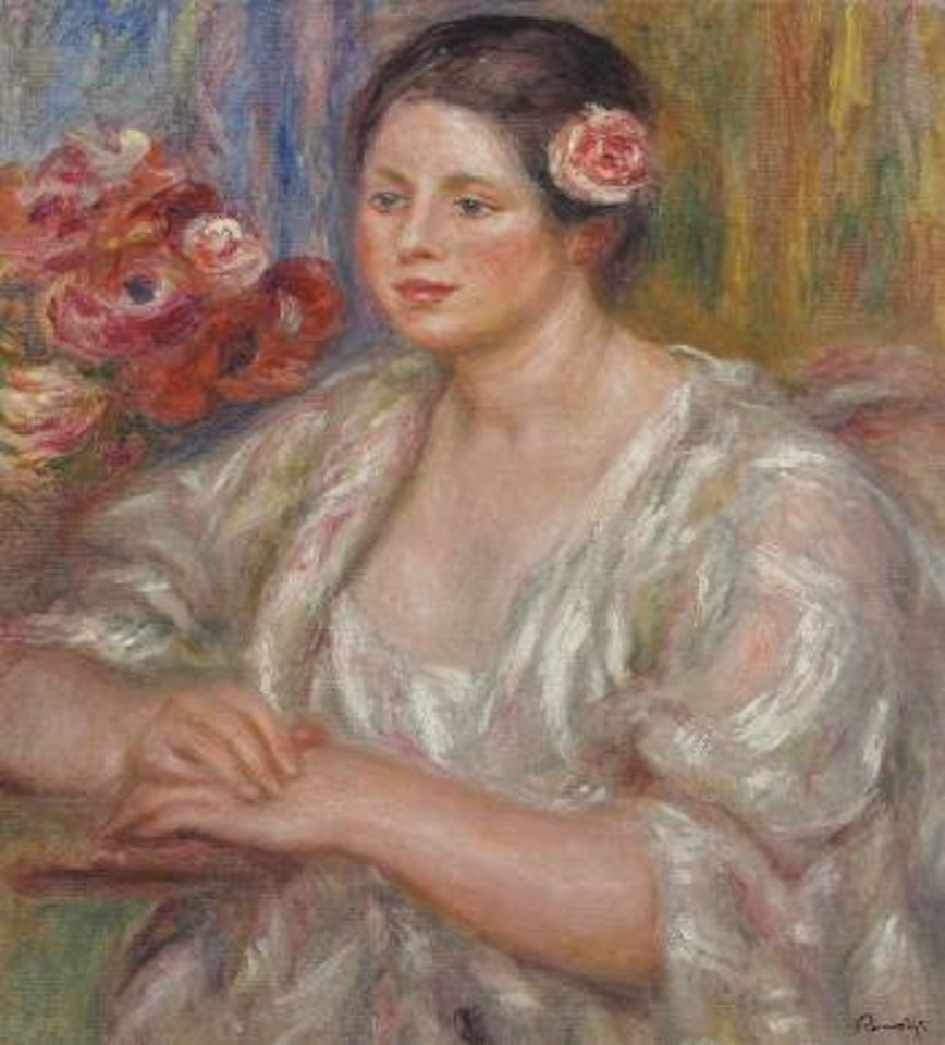Madeleine au corsage blanc et bouquet de fleurs by Pierre-Auguste Renoir