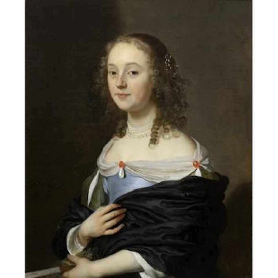 Portrait of a young lady, half-length, in a blue dress, seated by Jacob van Loo