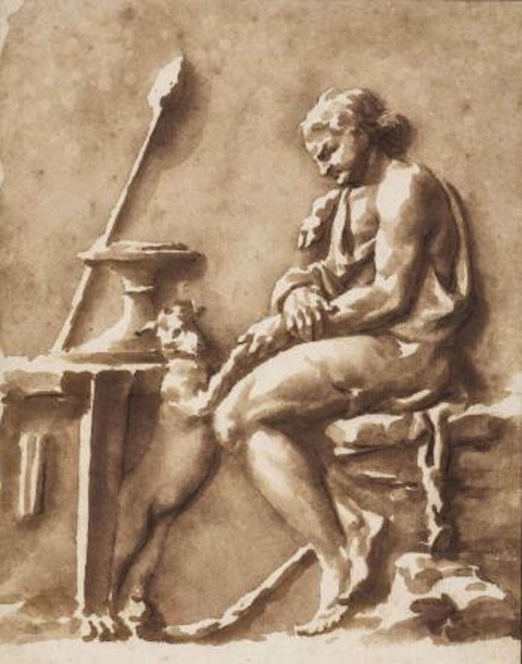 Copy of an antique bas-relief: Dionysus seated by a table by Jan de Bisschop