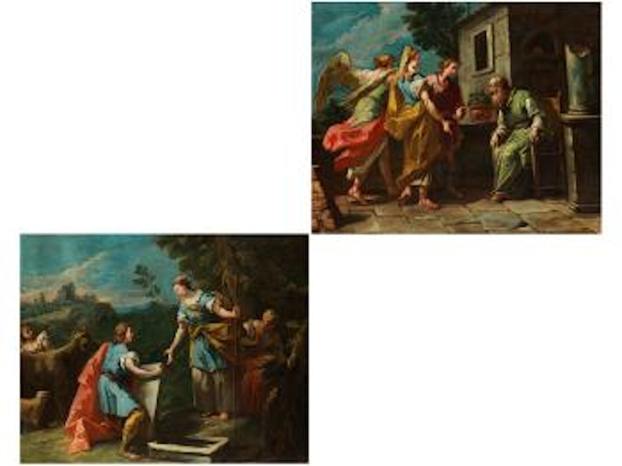 Tobias abreise (1); Tobias begegnet Sara (2) by Gaspare Diziani
