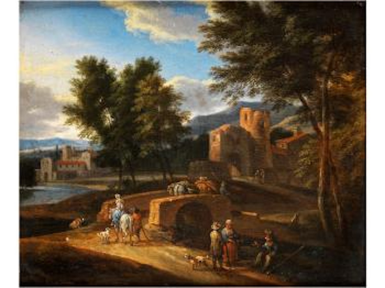 Landschaft mit Figuren auf einer brücke by Adriaen Frans Boudewyns by Pieter Bout
