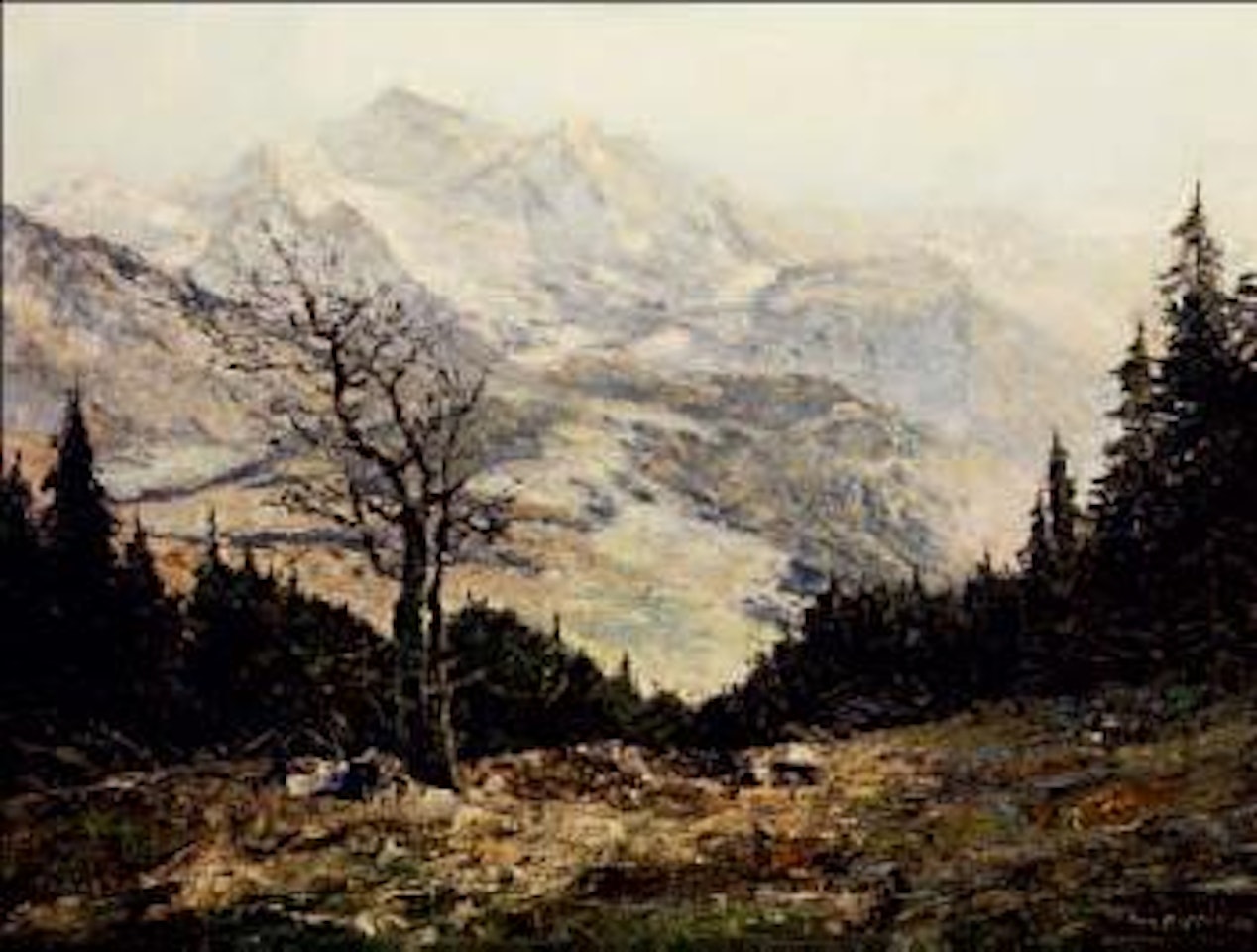 Gebirgslandschaft im Vorfrühling by Otto Pippel
