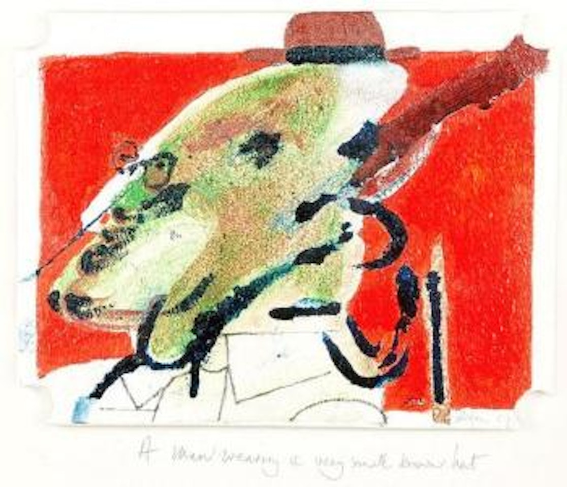 A man wearing a very small brown hat by Robert Hodgins