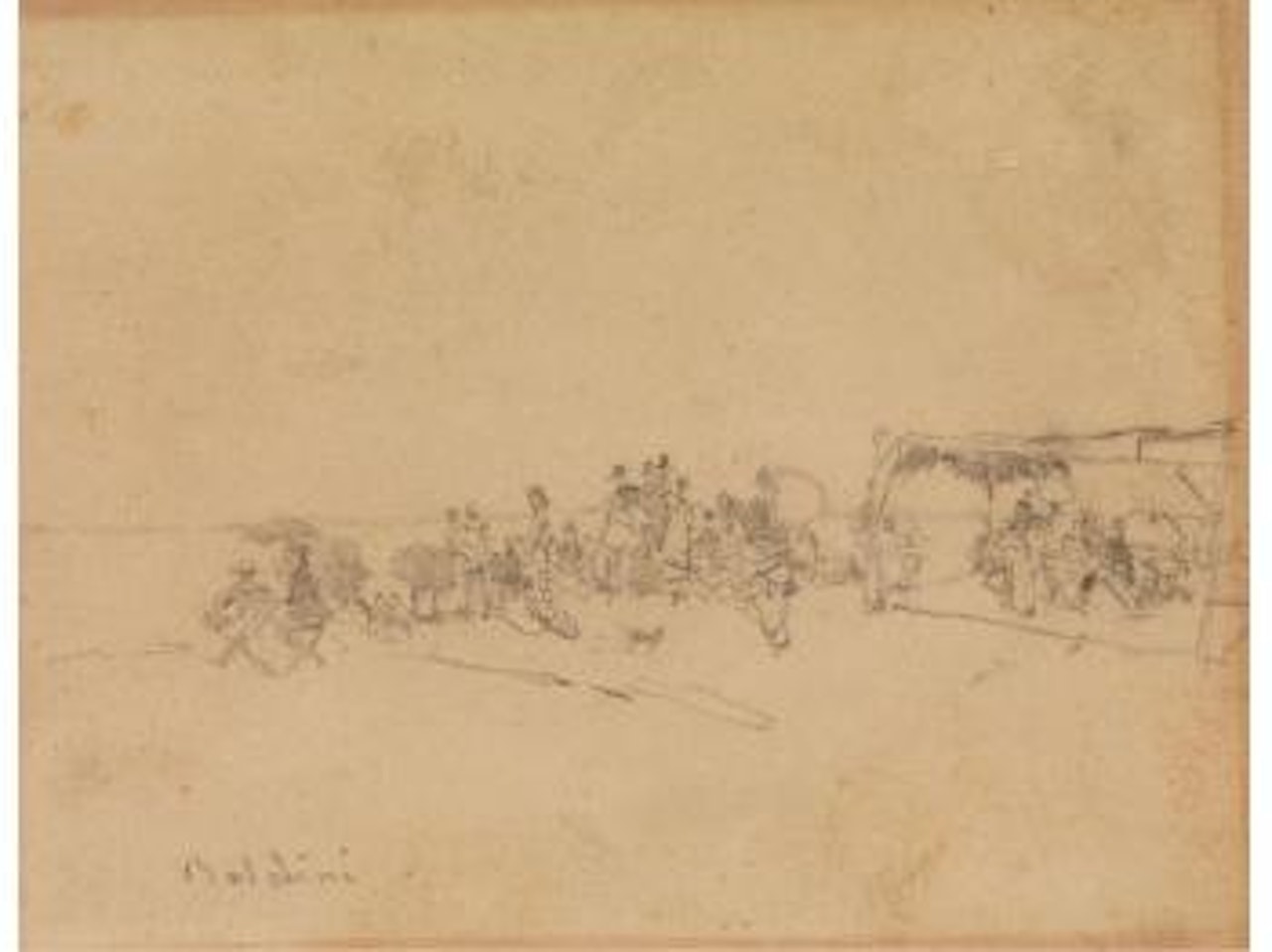 Strandszene mit Zahlreichen Personen sowie einem Überdachten Kiosk by Giovanni Boldini