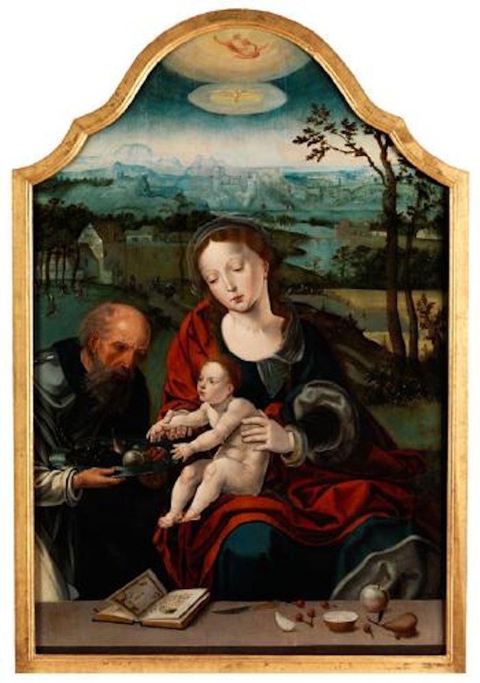 Die heilige Familie in Landschaft mit Gottvater in den Wolken by Attributed to Pieter Coecke van Aelst I