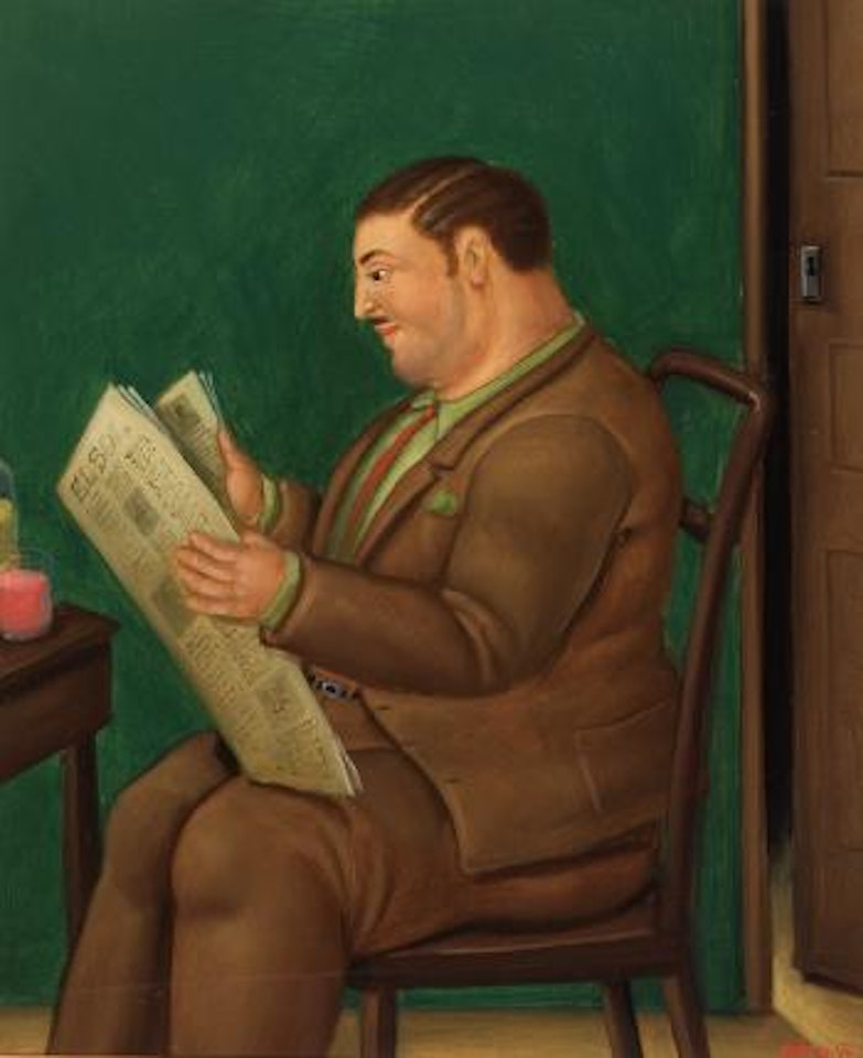 Man with newspaper - El Sol by Fernando Botero