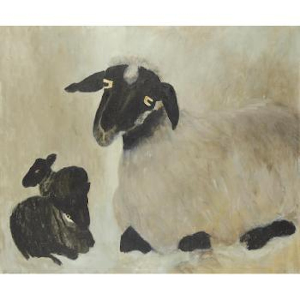 Ewe with two lambs by Mary Newcomb