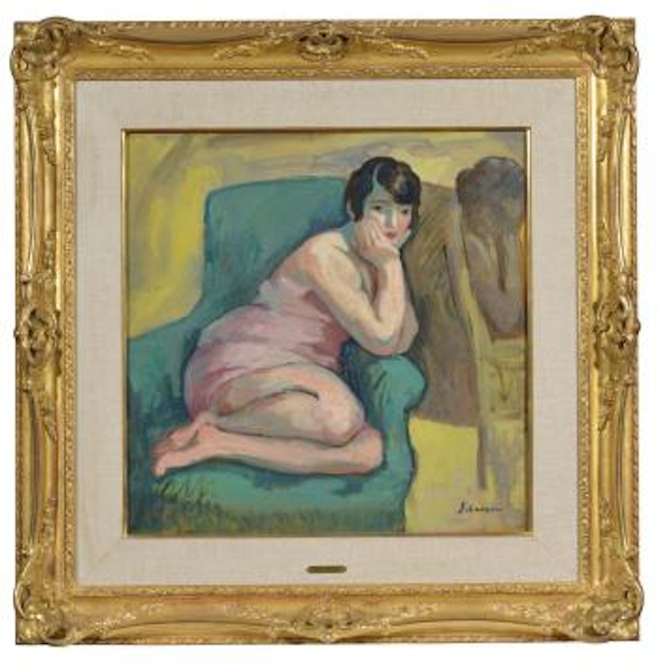 Femme en chemise accroupie sur un fauteuil by Henri Lebasque