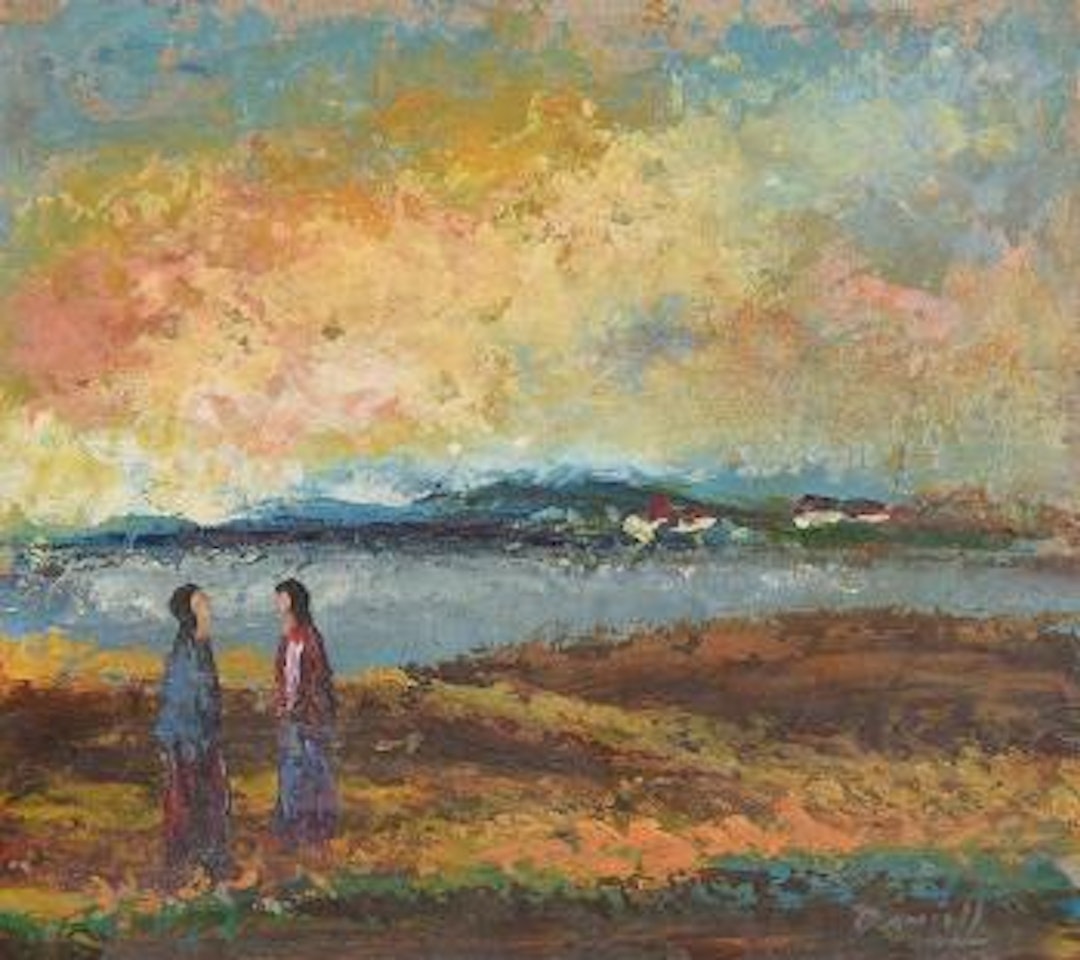 Two figures in landscape by Daniel O'Neill