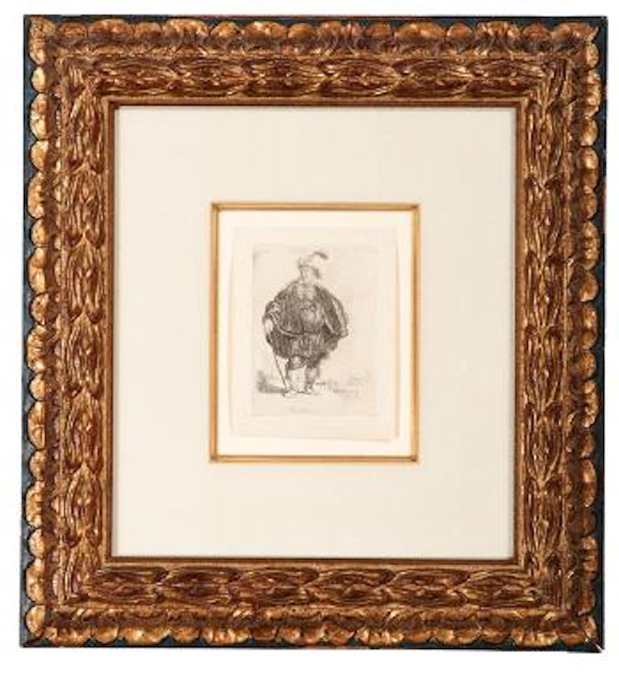 Man standing in oriental costume and plumed hat by Attributed to Rembrandt Harmensz van Rijn