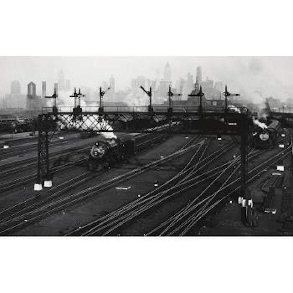 Hoboken Railroad Yards Looking Towards Manhattan, New Jersey by Berenice Abbott